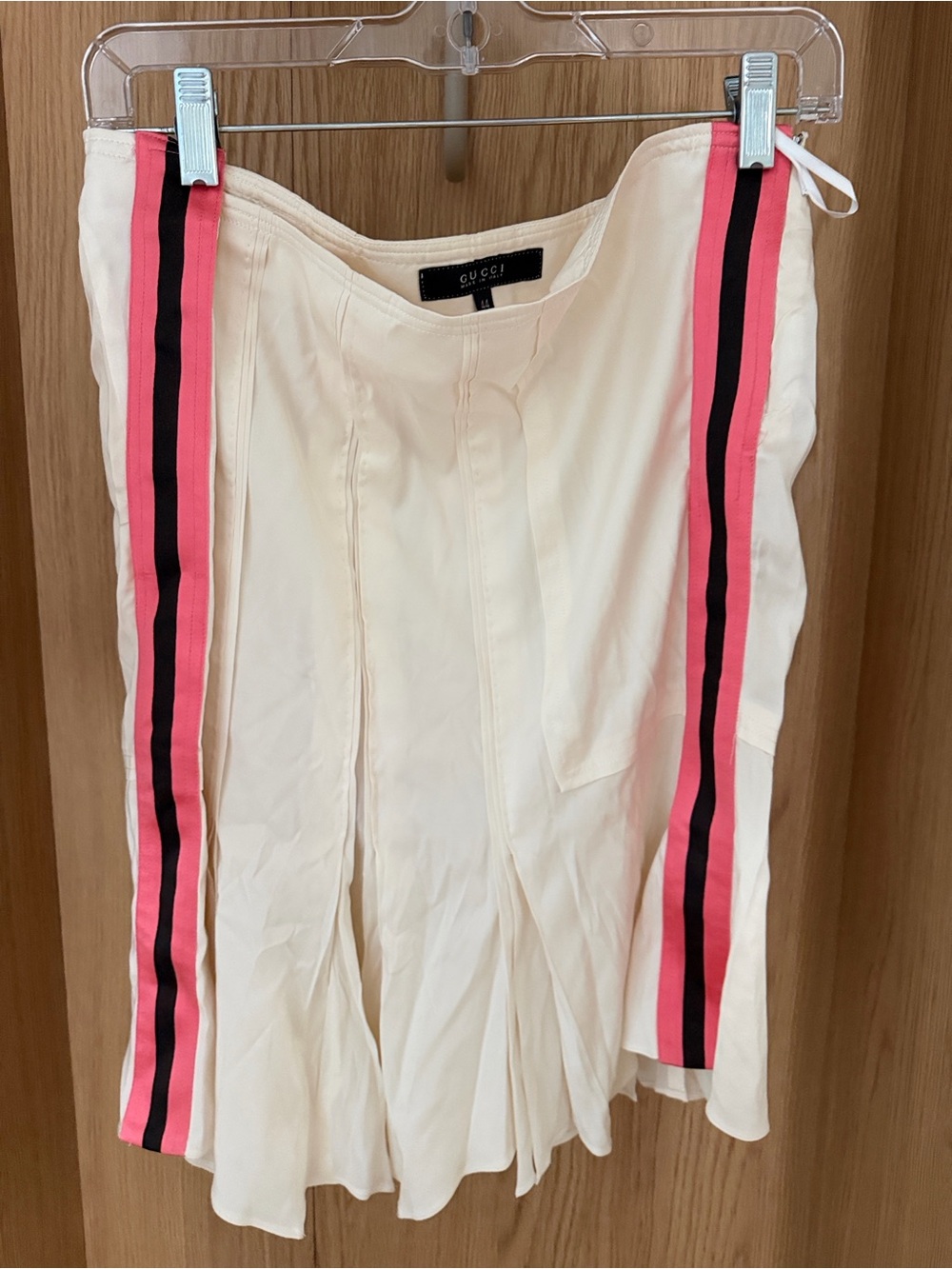 Gucci Cream Pleated Skirt with Pink & Black Side Stripes